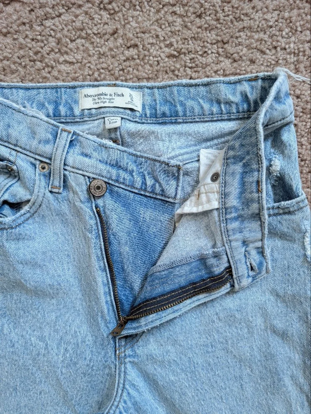 Abercrombie Womens Light Blue Curve Love Ultra High Rise 90s Straight Jean 25/0R